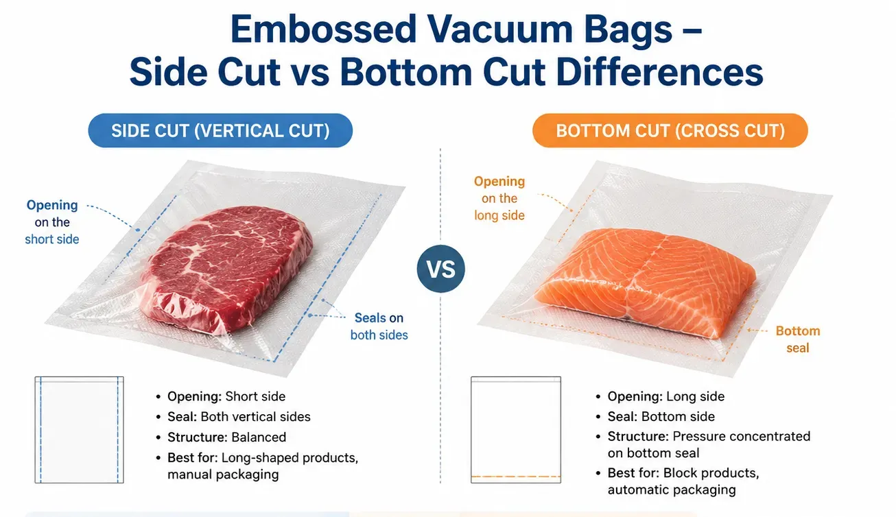 Embossed Vacuum Bags Side Cut vs Bottom Cut Differences Embossed Vacuum Bags Side Cut vs Bottom Cut Differences